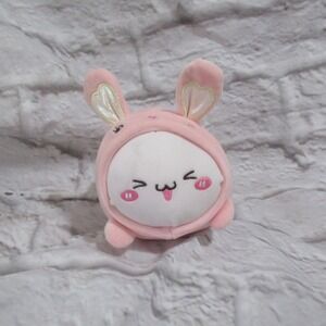 soft Kawaii cat plush with rabbit outfit pink pillow 10in